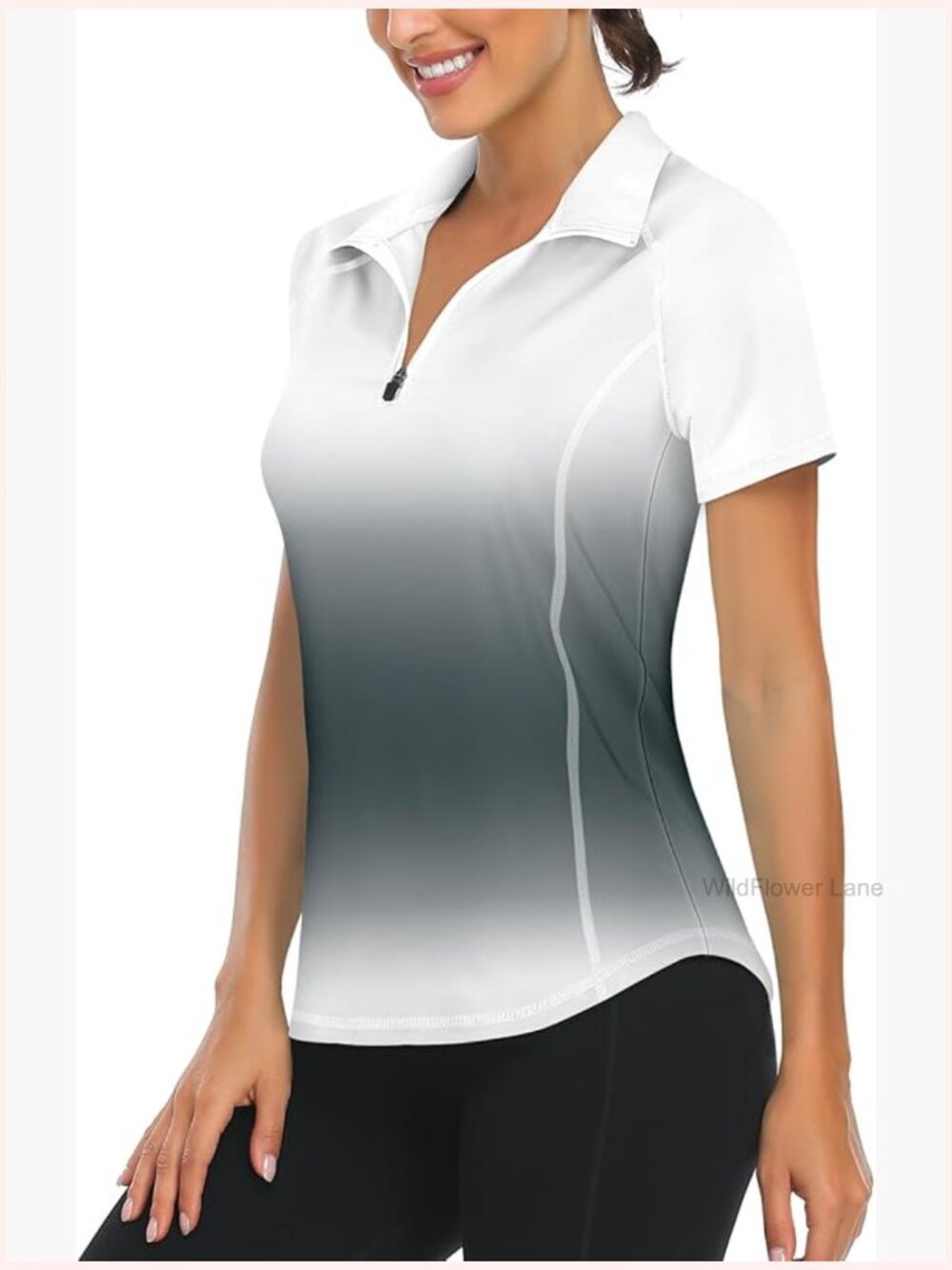 Women's Short Sleeve Quarter Zip Athletic Pullover Moisture Wicking Workout Top